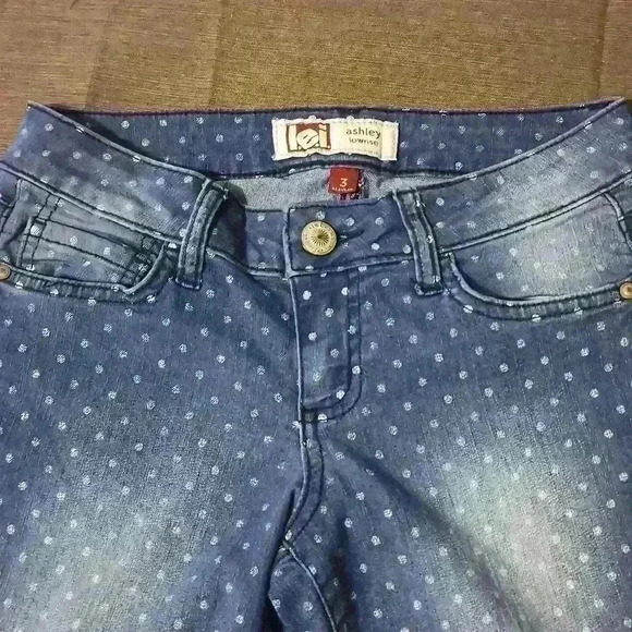 Lei Women's Jeans Ashley Low Rise Polka Dot Zipper Cuff  Size: 3 Regular  #0052 - Picture 2 of 8